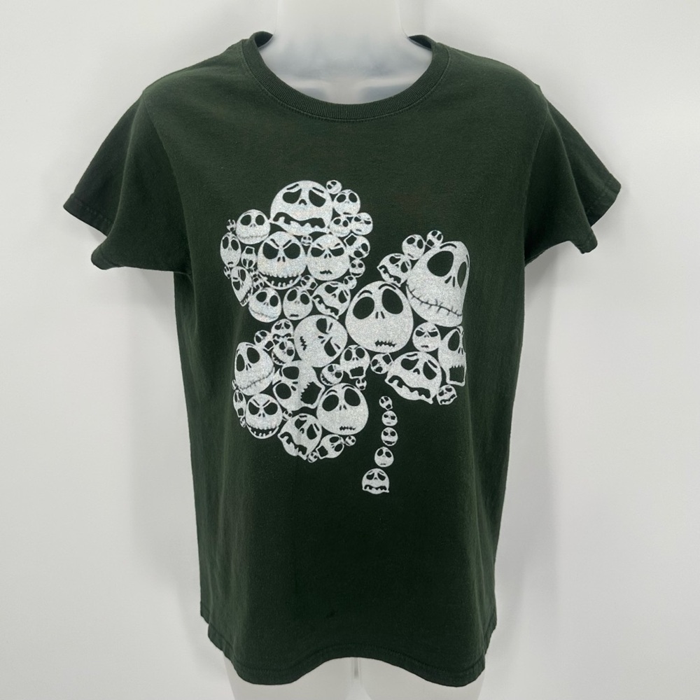 Jack Skellington Clover T-shirt Women’s S Green St Patricks Halloween Top Skulls